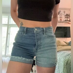 hollister 5 button two tone color block high waisted jean shorts